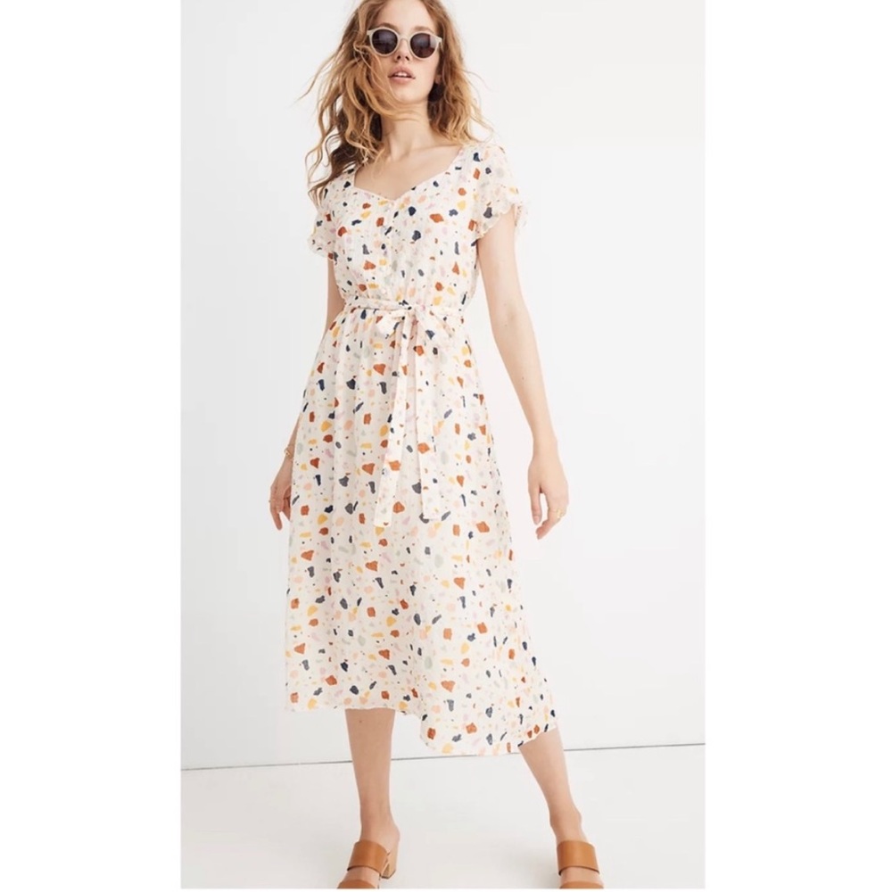 Madewell Tie-Waist Midi Dress in Terrazzo
